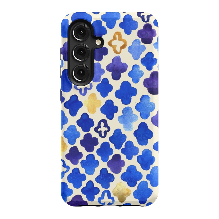 Galaxy S24 StrongFit Rustic Watercolor Moroccan in Royal Blue & Gold by Tangerine-Tane
