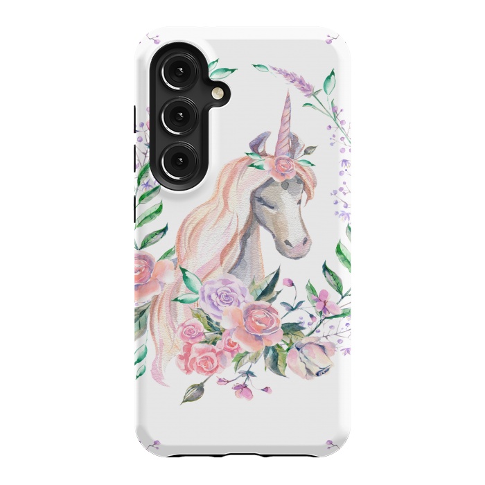 Galaxy S24 StrongFit watercolor floral unicorn by haroulita