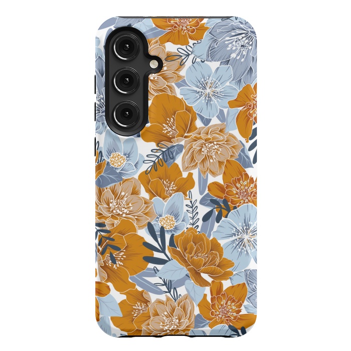 Galaxy S24 Plus StrongFit Cozy Florals in Desert Sun, Navy and Fog by gingerlique