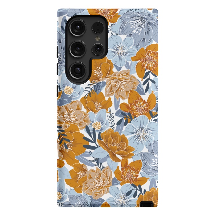 Galaxy S24 Ultra StrongFit Cozy Florals in Desert Sun, Navy and Fog by gingerlique