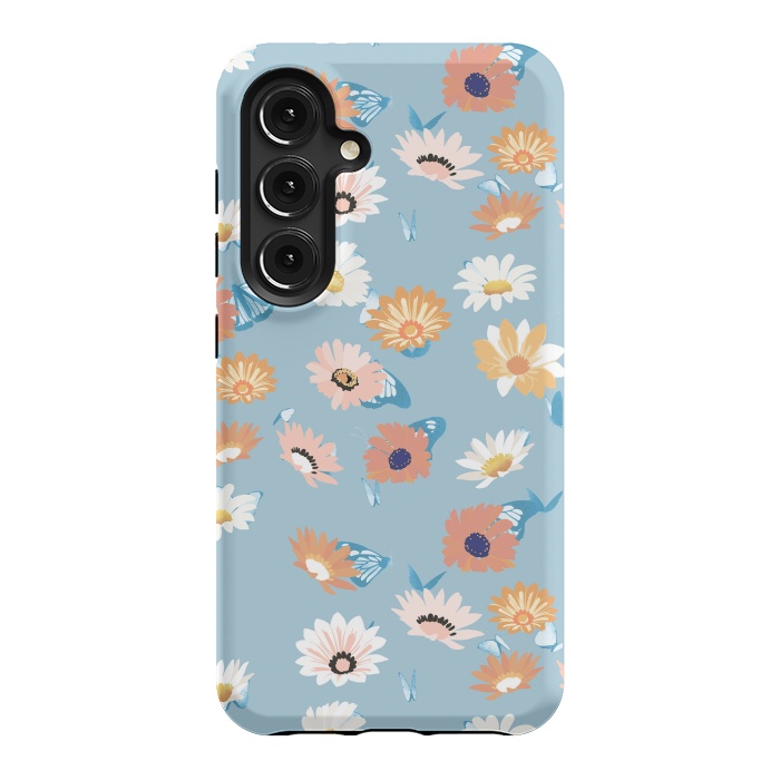 Galaxy S24 StrongFit Pastel daisy petals and butterflies - colorful aesthetic pattern by Oana 