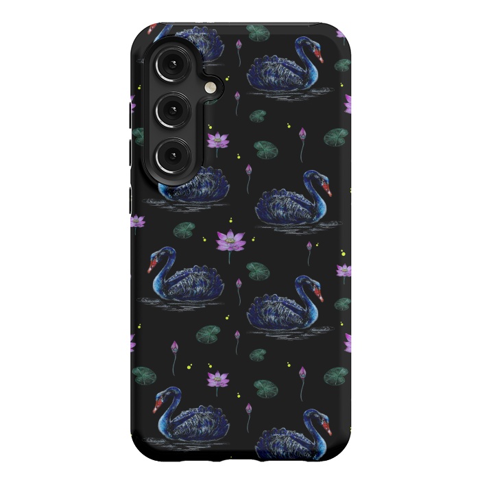 Galaxy S24 Plus StrongFit Black Swans in Lily Pond by Negin Mf