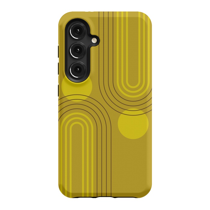Galaxy S24 StrongFit Mid Century Modern Geometric 147 in Old GOld Tones (Rainbow and Sun Abstraction) by nineFlorals