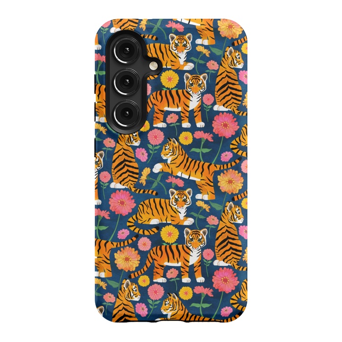 Galaxy S24 StrongFit Tiger Cubs and Zinnias by Tangerine-Tane