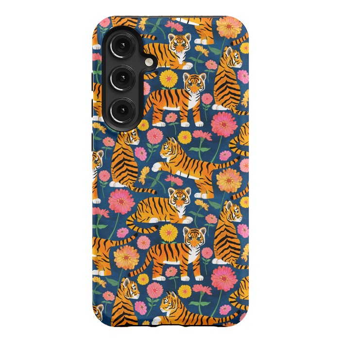 Galaxy S24 Plus StrongFit Tiger Cubs and Zinnias by Tangerine-Tane