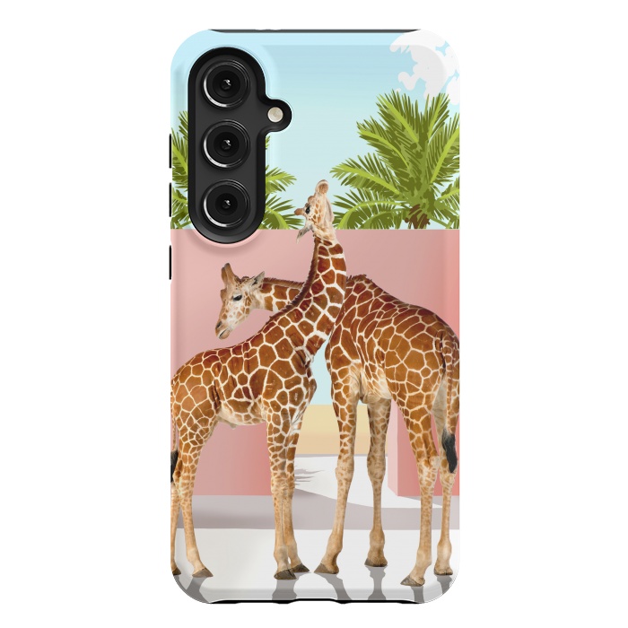 Galaxy S24 Plus StrongFit Giraffe Villa | Contemporary Modern Architecture Digital Graphic Art | Wildlife Animals Palm Exotic by Uma Prabhakar Gokhale