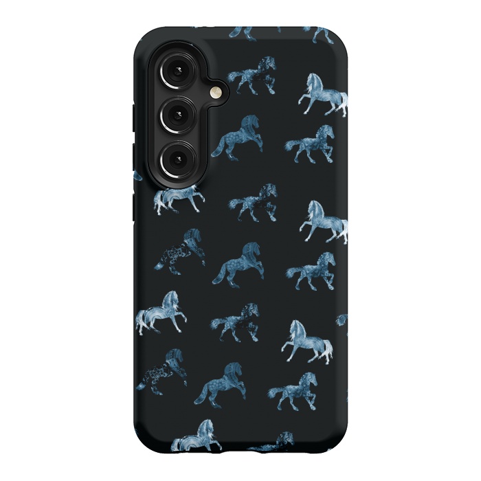 Galaxy S24 StrongFit Horse pattern - blue watercolor horses  by Oana 