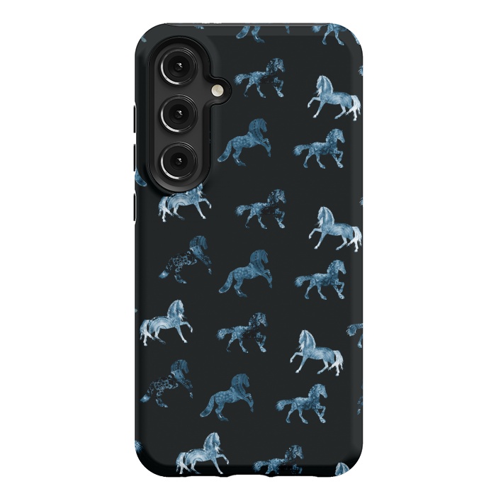 Galaxy S24 Plus StrongFit Horse pattern - blue watercolor horses  by Oana 