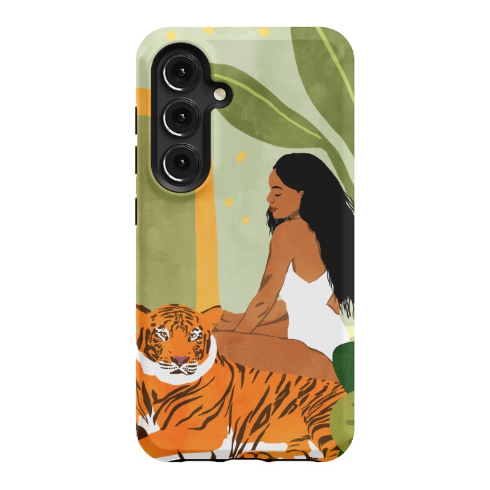 Galaxy S24 StrongFit Just You & Me | Tiger Urban Jungle Friendship | Wild Cat Bohemian Black Woman with Pet by Uma Prabhakar Gokhale