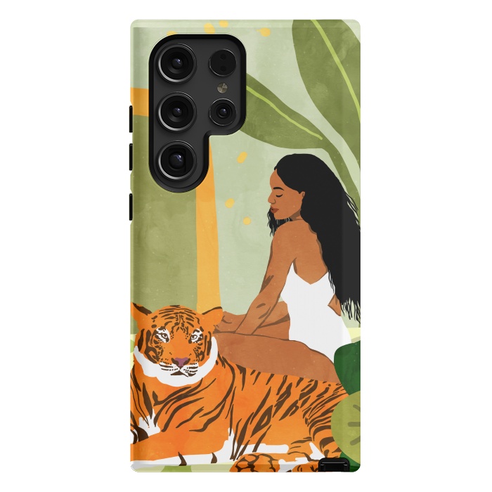 Galaxy S24 Ultra StrongFit Just You & Me | Tiger Urban Jungle Friendship | Wild Cat Bohemian Black Woman with Pet by Uma Prabhakar Gokhale