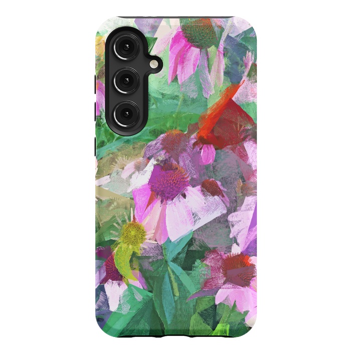 Galaxy S24 Plus StrongFit The Memory of Spring, Crosshatch Botanical Floral Painting, Plants Garden Meadow, Flowers Nature Digital Illustration by Uma Prabhakar Gokhale