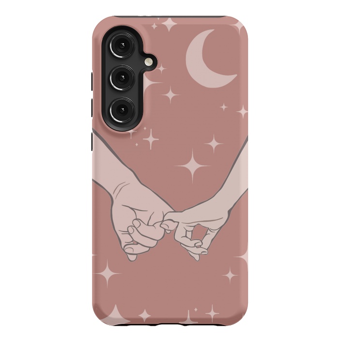 Galaxy S24 Plus StrongFit Minimal aesthetic couple holding hands on starry sky - valentine's day by Oana 