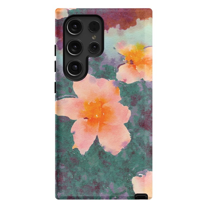 Galaxy S24 Ultra StrongFit Floating In Love, Watercolor Lotus Pond Botanical Lake, Forest Jungle Floral Painting by Uma Prabhakar Gokhale