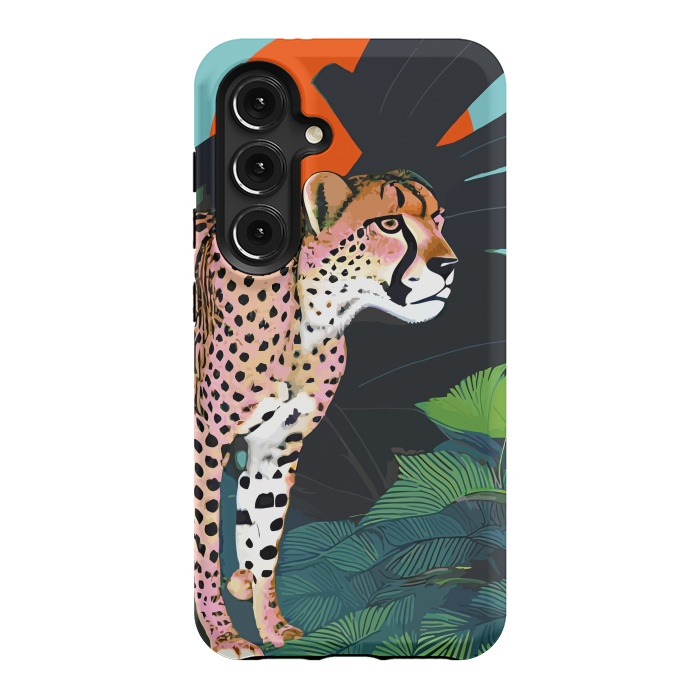 Galaxy S24 StrongFit The Cheetah, Tropical Jungle Animals, Mystery Wild Cat, Wildlife Forest Vintage Nature Painting by Uma Prabhakar Gokhale