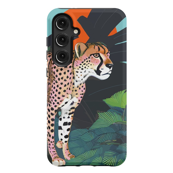 Galaxy S24 Plus StrongFit The Cheetah, Tropical Jungle Animals, Mystery Wild Cat, Wildlife Forest Vintage Nature Painting by Uma Prabhakar Gokhale