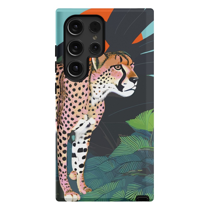 Galaxy S24 Ultra StrongFit The Cheetah, Tropical Jungle Animals, Mystery Wild Cat, Wildlife Forest Vintage Nature Painting by Uma Prabhakar Gokhale