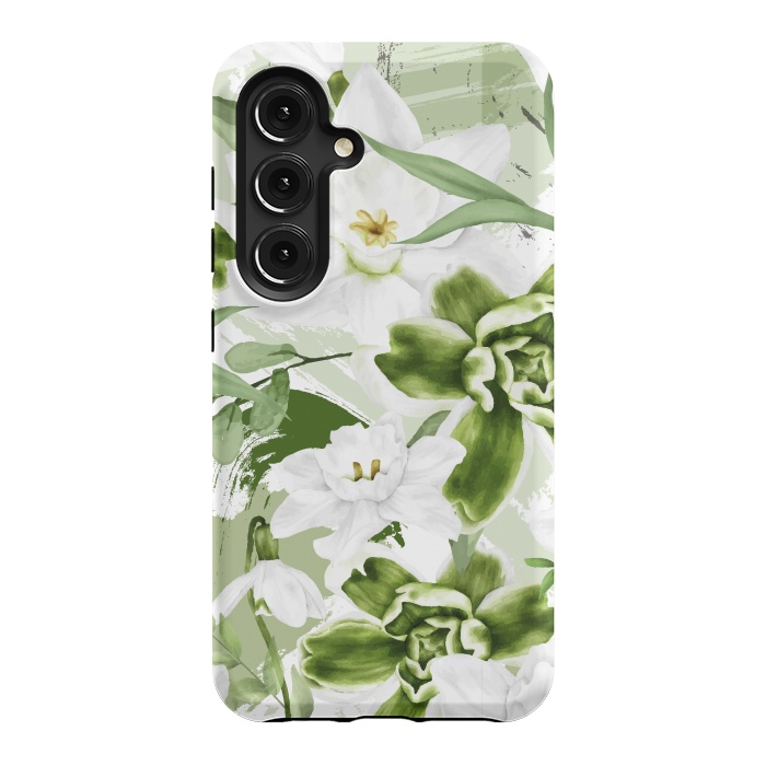 Galaxy S24 StrongFit White Watercolor Flowers 1 by Bledi