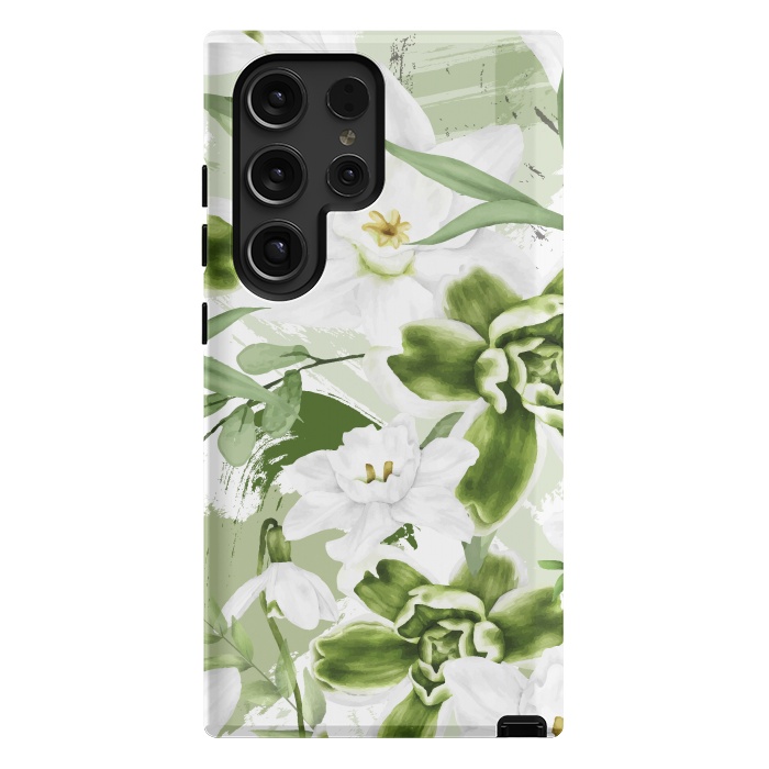Galaxy S24 Ultra StrongFit White Watercolor Flowers 1 by Bledi