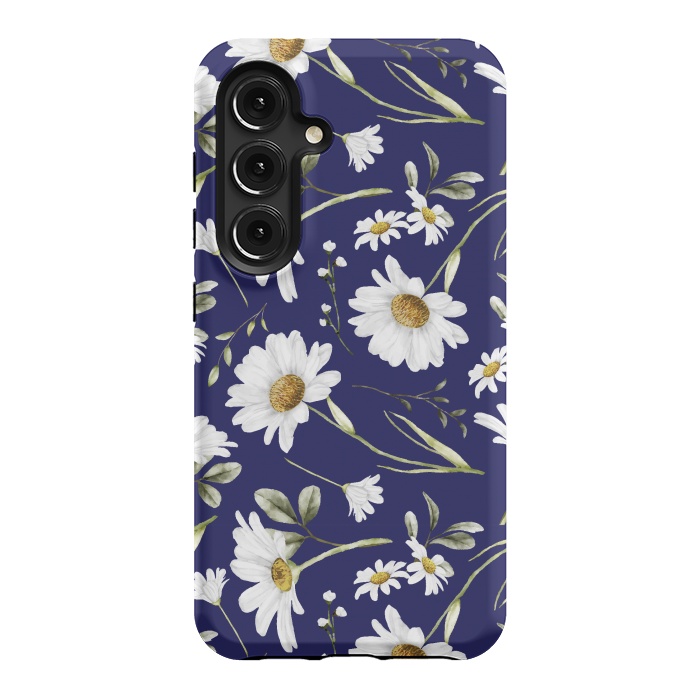 Galaxy S24 StrongFit White Watercolor Flowers 2 by Bledi