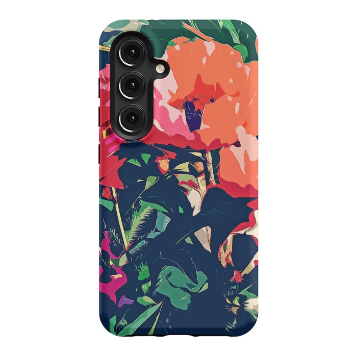 Galaxy S24 StrongFit Where Darkness Blooms, Dark Floral Botanical Painting, Eclectic Blush Plants Garden Nature Flowers by Uma Prabhakar Gokhale