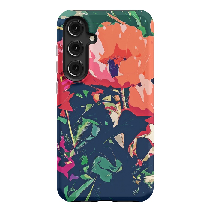 Galaxy S24 Plus StrongFit Where Darkness Blooms, Dark Floral Botanical Painting, Eclectic Blush Plants Garden Nature Flowers by Uma Prabhakar Gokhale