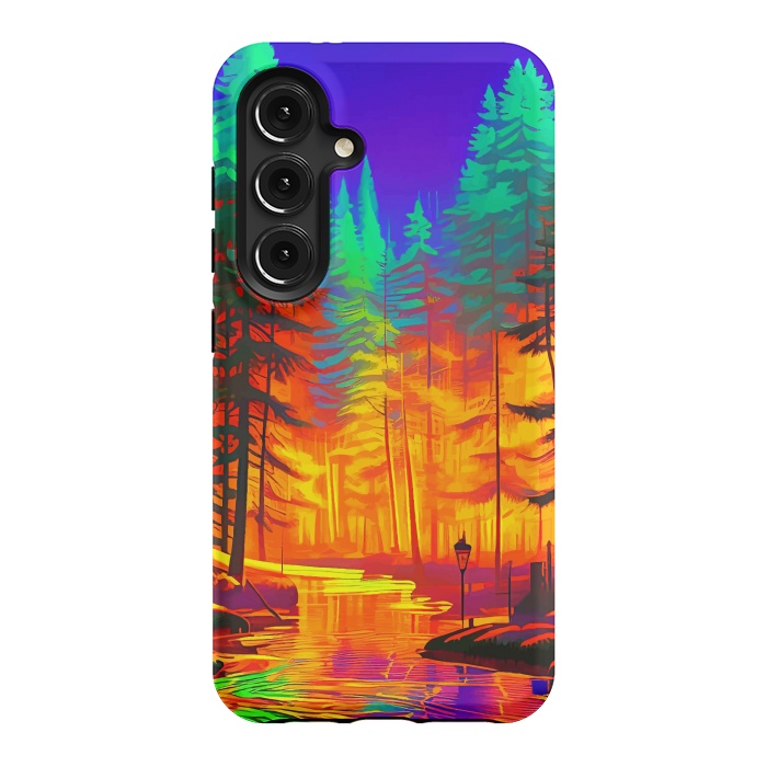 Galaxy S24 StrongFit The Neon Mirage, Forest Trees Nature, Eclectic Electric Pop Art, Colorful Bright Contemporary Modern by Uma Prabhakar Gokhale