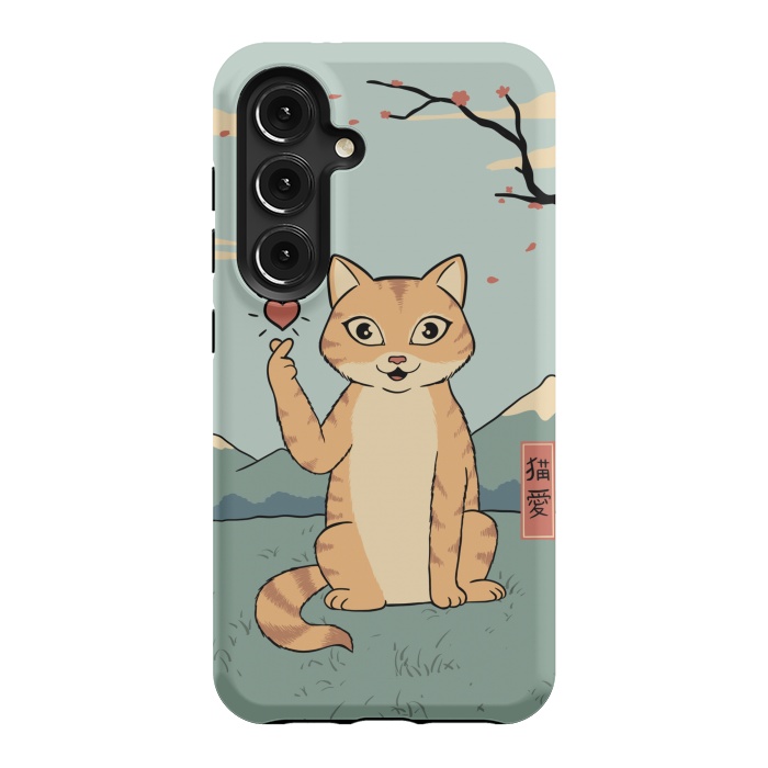 Galaxy S24 StrongFit Cat finger heart symbol by Coffee Man