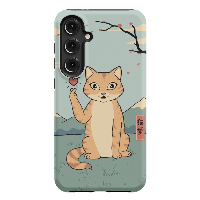 Galaxy S24 Plus StrongFit Cat finger heart symbol by Coffee Man