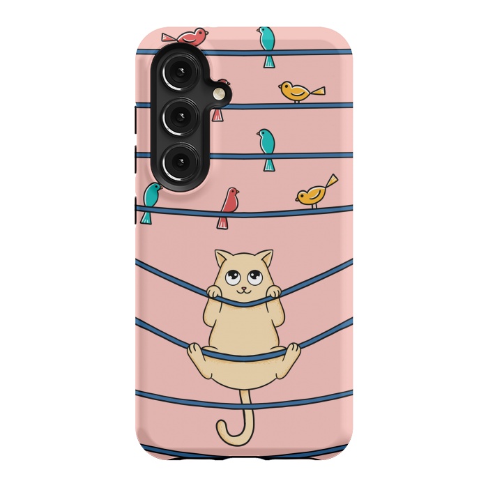 Galaxy S24 StrongFit Cat and birds by Coffee Man