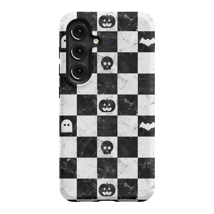 Galaxy S24 StrongFit Halloween checkered pattern - marble spooky monsters checks by Oana 
