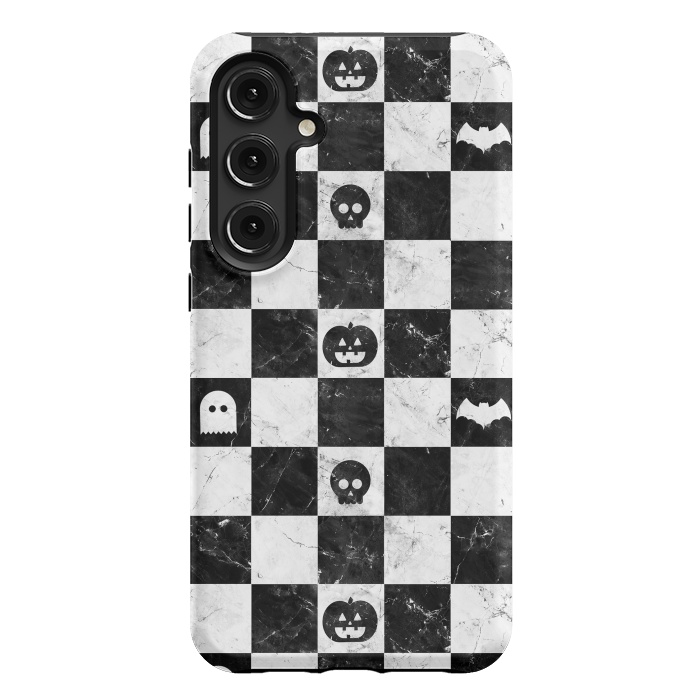 Galaxy S24 Plus StrongFit Halloween checkered pattern - marble spooky monsters checks by Oana 