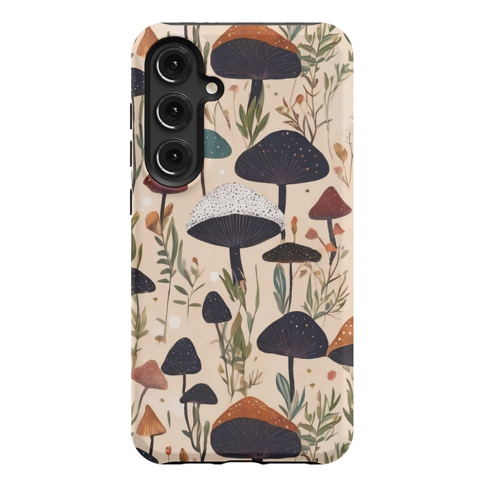 Galaxy S24 Plus StrongFit Mushrooms pattern - mushrooms and leaves cottagecore illustration by Oana 