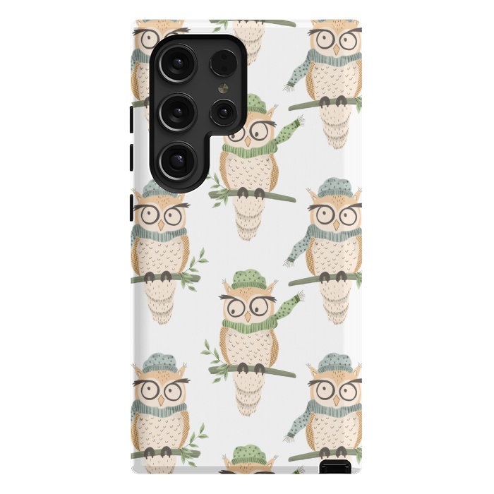 Galaxy S24 Ultra StrongFit Quirky Winter Owls by Tiny Thistle Studio