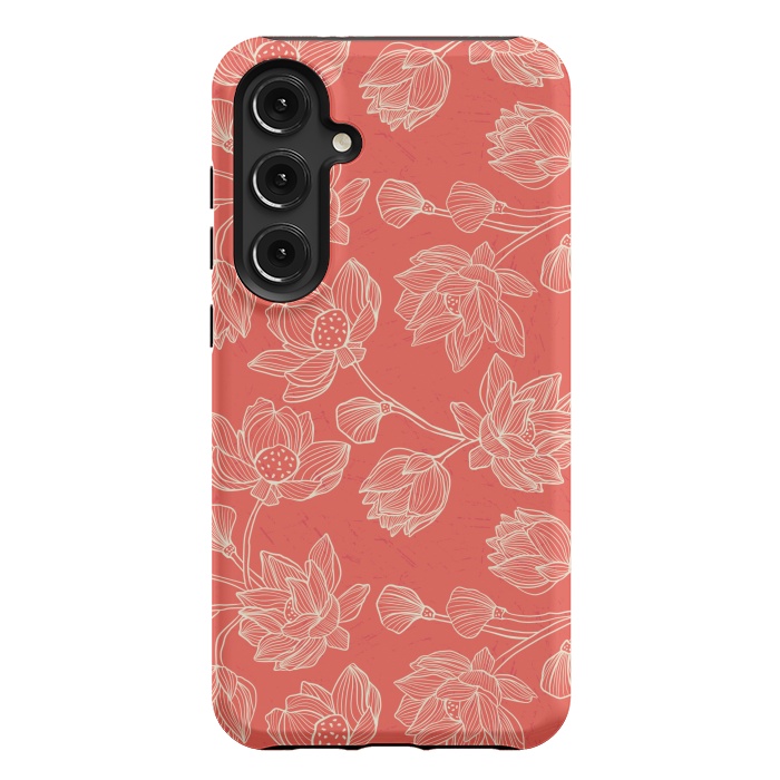 Galaxy S24 Plus StrongFit Coral Floral Linework by Tiny Thistle Studio