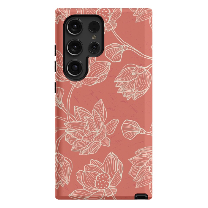 Galaxy S24 Ultra StrongFit Coral Floral Linework by Tiny Thistle Studio