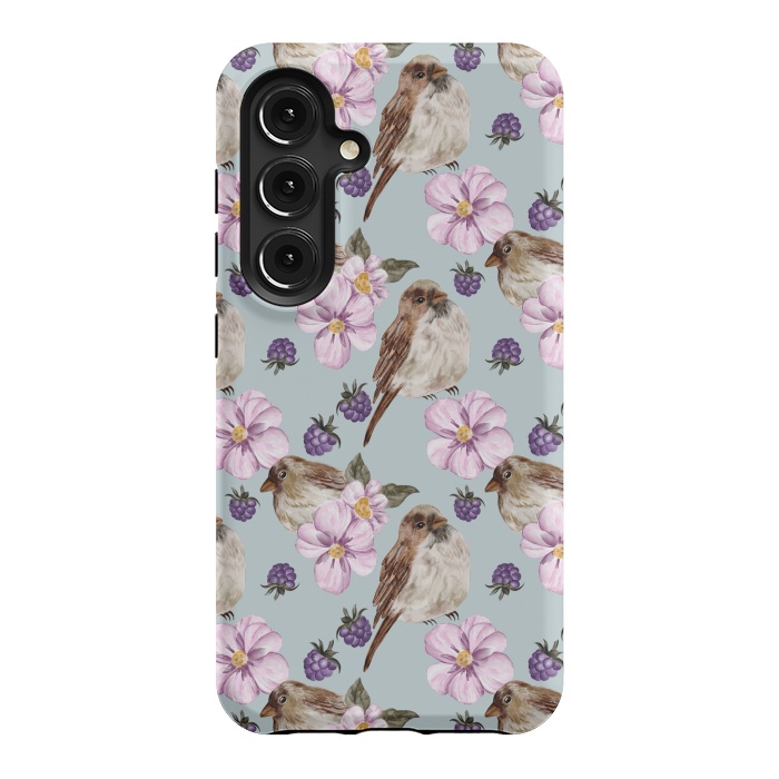 Galaxy S24 StrongFit Birds, light teal by Flowery Stories