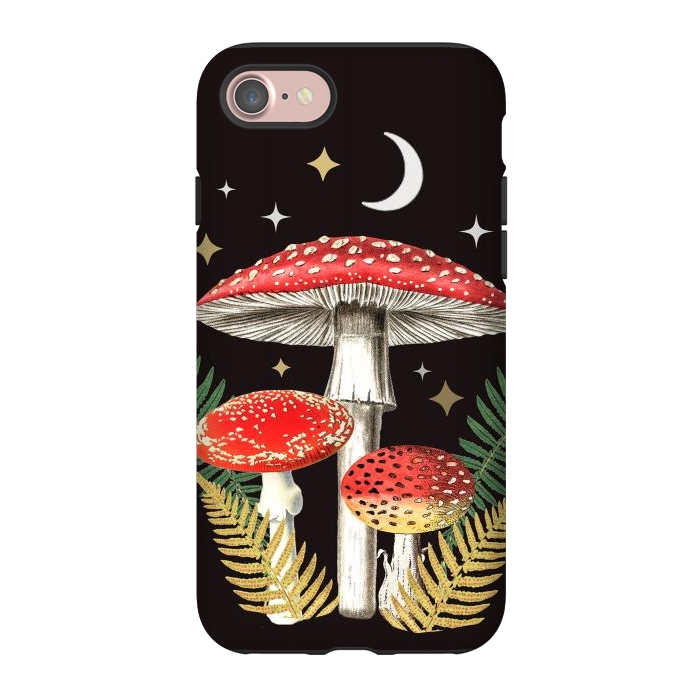 iPhone 7 StrongFit Red mushrooms, stars and Moon - whimsical cottagecore forest illustration by Oana 