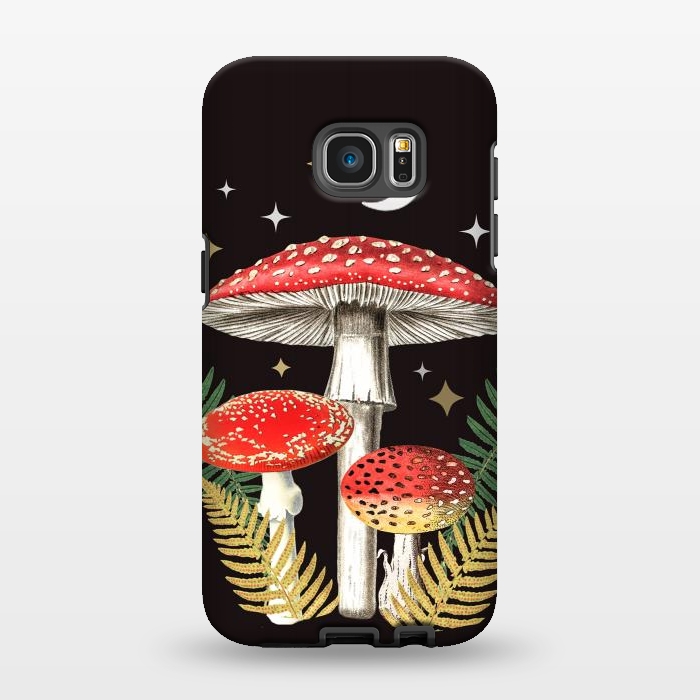 Galaxy S7 EDGE StrongFit Red mushrooms, stars and Moon - whimsical cottagecore forest illustration by Oana 