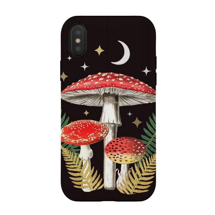 iPhone Xs / X StrongFit Red mushrooms, stars and Moon - whimsical cottagecore forest illustration by Oana 