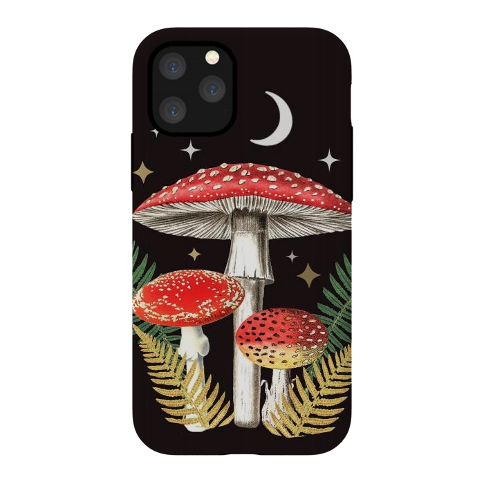 iPhone 11 Pro StrongFit Red mushrooms, stars and Moon - whimsical cottagecore forest illustration by Oana 