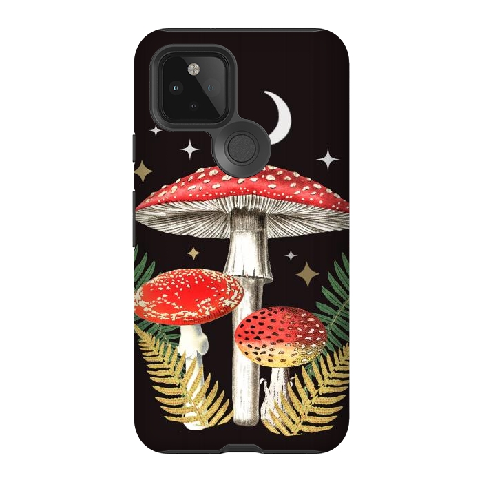 Pixel 5 StrongFit Red mushrooms, stars and Moon - whimsical cottagecore forest illustration by Oana 