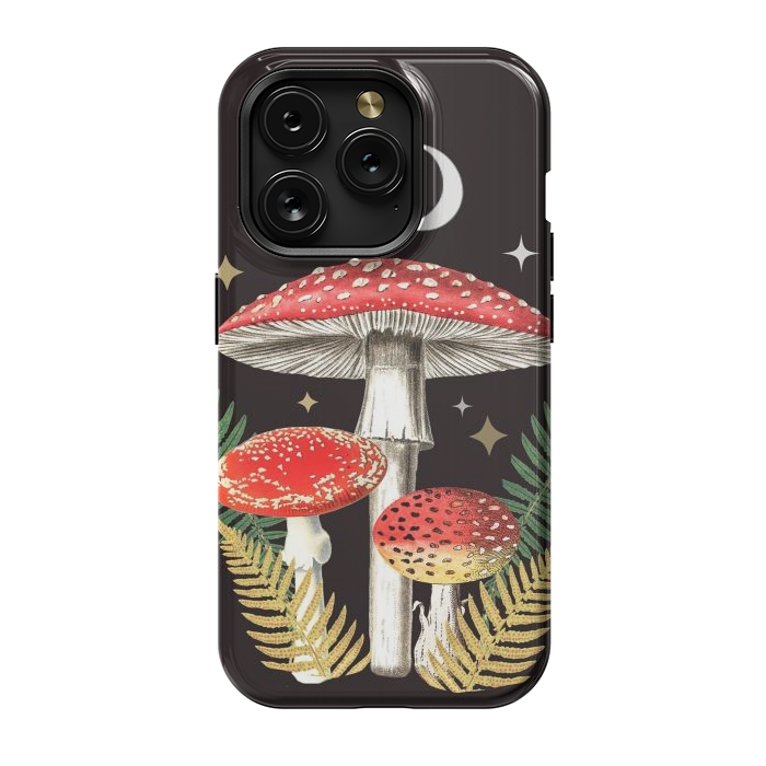 iPhone 15 Pro StrongFit Red mushrooms, stars and Moon - whimsical cottagecore forest illustration by Oana 
