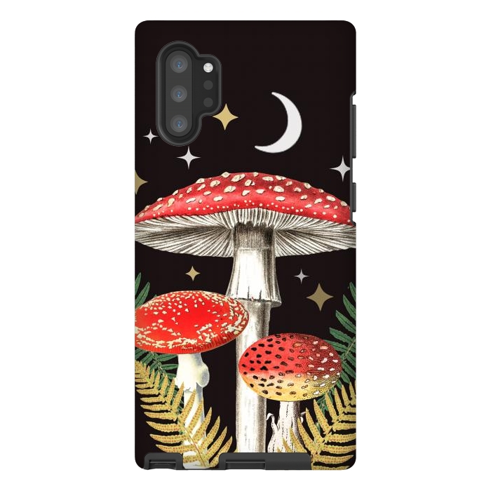 Galaxy Note 10 plus StrongFit Red mushrooms, stars and Moon - whimsical cottagecore forest illustration by Oana 
