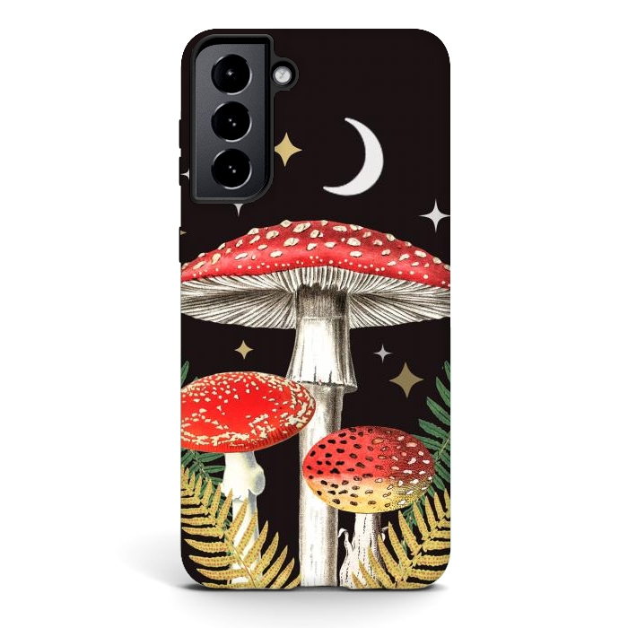 Galaxy S21 StrongFit Red mushrooms, stars and Moon - whimsical cottagecore forest illustration by Oana 