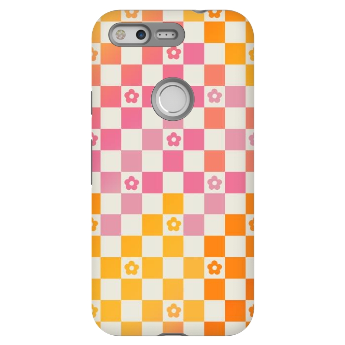 Pixel StrongFit Retro checks and daisy flowers - 70s gradient checkered pattern by Oana 