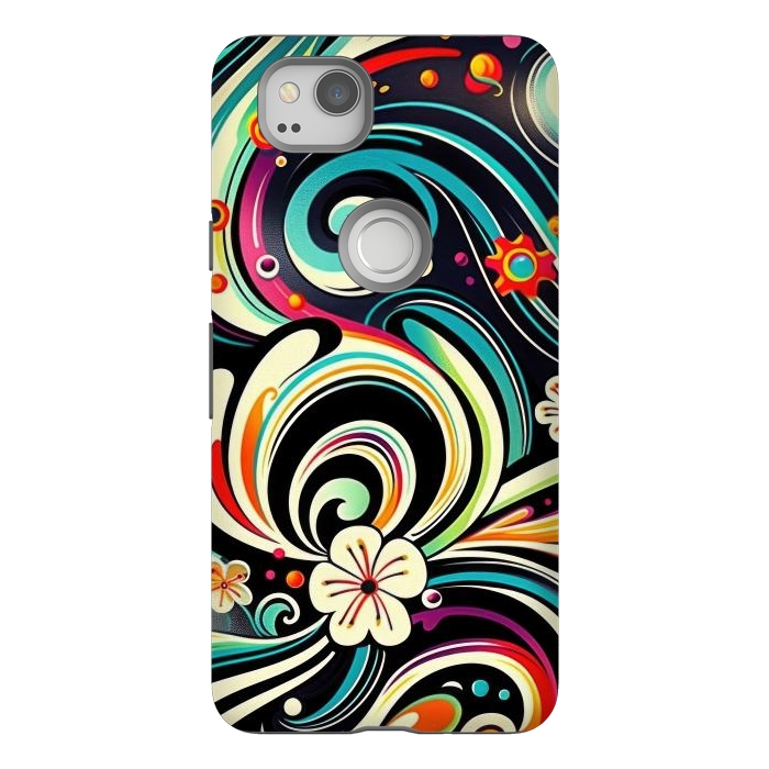 Pixel 2 StrongFit Retro Whimsical Floral Pattern by Texnotropio