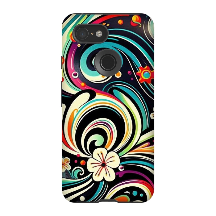 Pixel 3 StrongFit Retro Whimsical Floral Pattern by Texnotropio