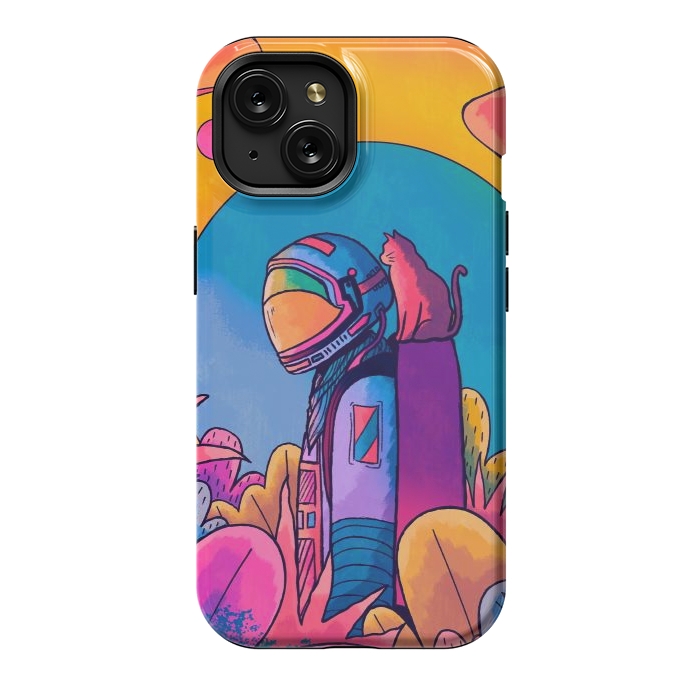iPhone 15 StrongFit The astronaut and cat by Steve Wade (Swade)