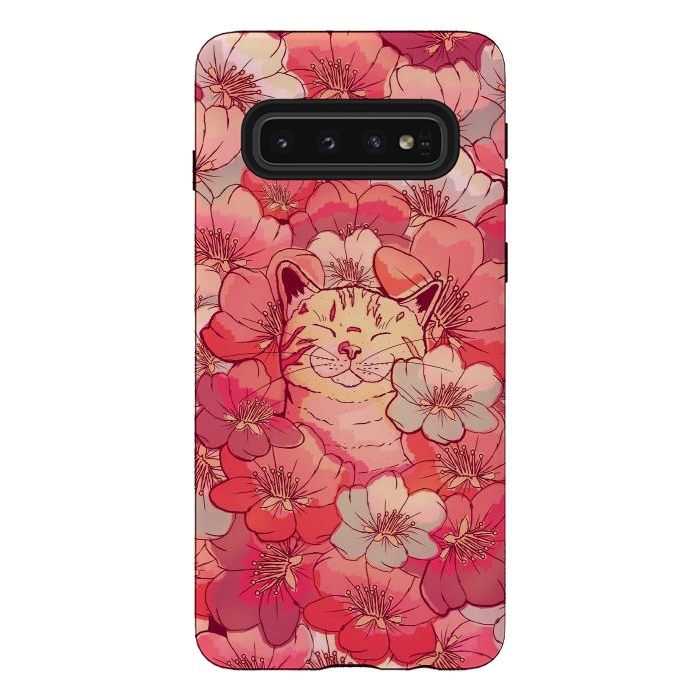 Galaxy S10 StrongFit The cherry blossom cat by Steve Wade (Swade)