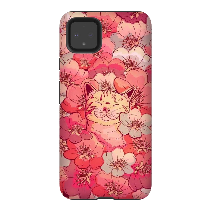 Pixel 4XL StrongFit The cherry blossom cat by Steve Wade (Swade)
